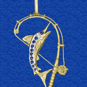 White Marlin "Catch" with Sapphire Stripe and Diamond Gills (0-102S)