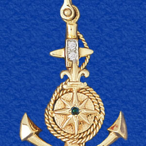 Anchor with Sapphire Center Compass Rose