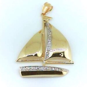 Full Sails Sailboat Pendant with Diamonds Enameled Accent Hull