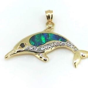 Medium Porpoise Pendant with Opal and Diamond accents
