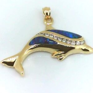 Opal and Diamond Gold Porpoise Pendant