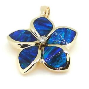 WATER FLOWER PENDANT WITH GENUINE OPAL AND DIAMOND CENTER