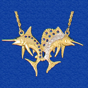 "Pelagic Pursuit" Billfish Necklace Jeweled  (Marlin & Sailfish)