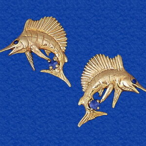 Sailfish with Sapphire in Tail Earrings