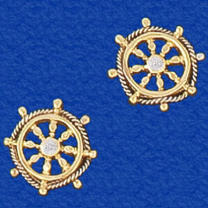 Ships Wheel with Rope Earrings Diamond Centers