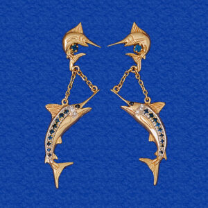 Marlin Over Marlin Diamond and Sapphire Earrings
