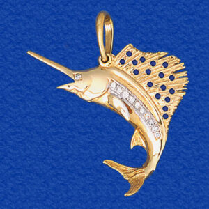 Sailfish "Sails Up" with Sapphire Sail & Diamond Stripe