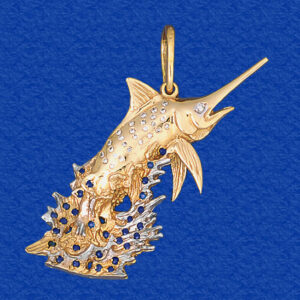Marlin "Launch" Pendant with Diamonds and Sapphires