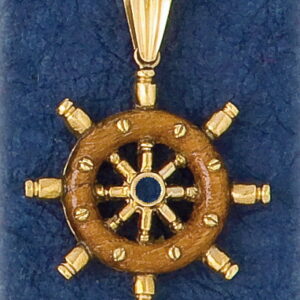 Teak Wood and Gold Ships Wheel