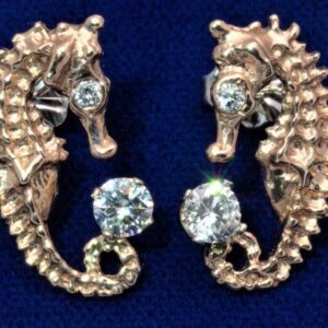14 Karat Gold Diamond MedIum Sea Horse Earrings