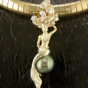 STEVEN DOUGLAS ORIGINAL DESIGN SOLID 14K GOLD MERMAID ON HOOK WITH DIAMONDS