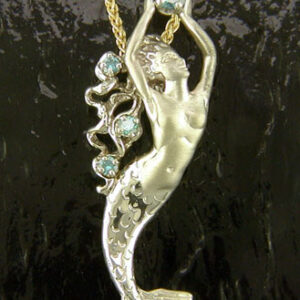 MERMAID PENDANT "GOLDIE" 2 TONE 14K WITH DIAMONDS