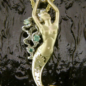 MERMAID PENDANT "ANGELA"  2 tone 14K WITH BLUE AND WHITE DIAMONDS