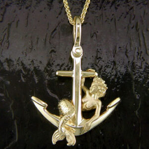 MERMAID PENDANT SITTING ON ANCHOR 14K
