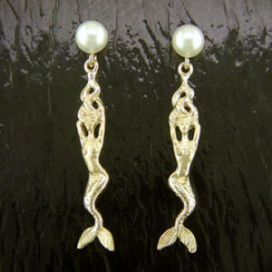 STEVEN DOUGLAS 14K GOLD MERMAID DANGLE STYLE EARRINGS WITH GENUINE PEARLS