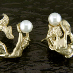 STEVEN DOUGLAS ORIGINAL DESIGN SOLID GOLD MERMAID EARRINGS WITH PEARLS