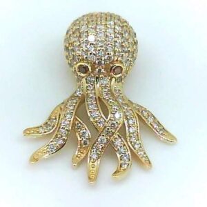 Gold and Diamond Octopus Pendant with Onyx Eyes