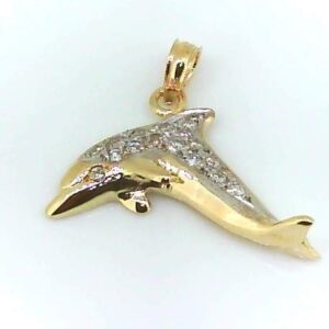 Medium Gold and Diamond Porpoise Pendant
