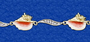 Two Tone Enameled Conch with Gold and Diamond Strips