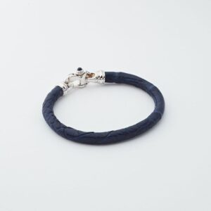 GENUINE ALLIGATOR BRACELET IN DARK BLUE WITH MARINER'S CLASP