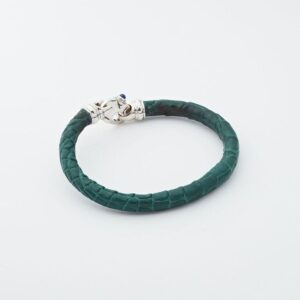 GENUINE ALLIGATOR BRACELET IN GREEN WITH MARINER'S CLASP