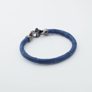 GENUINE ALLIGATOR BRACELET IN DARK BLUE WITH MARINER'S CLASP
