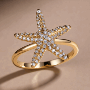 Cushion Star Pavé Diamond Ring in 14K Gold