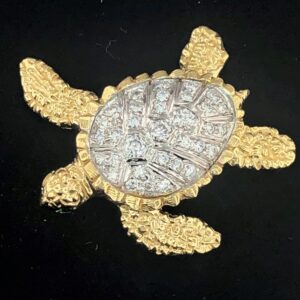 Diamond Turtle Pendant with Emerald Eyes