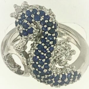 Seahorse Ring with Diamond and Sapphires